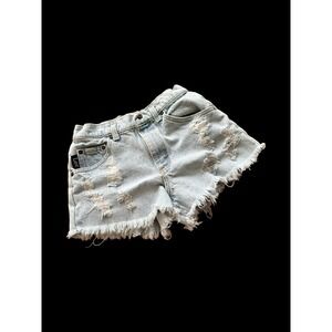 Vintage Jean Shorts LEE Women's Size 25W Light Wash Denim Grunge USA Ripped